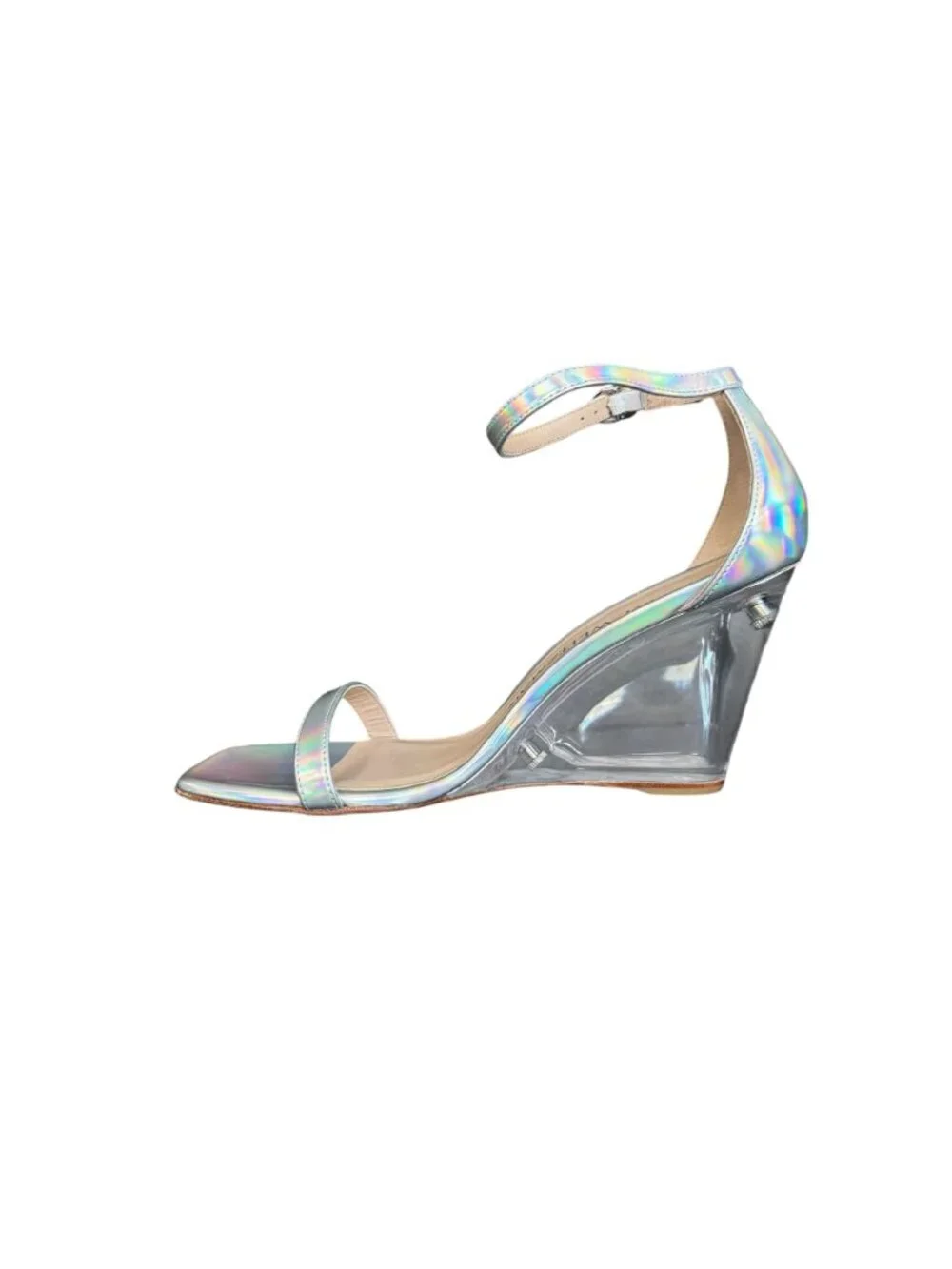 Stuart Weitzman Nudistlucite Holographic Clear-Wedge Sandals Women's, 9B NWOB - Picture 2 of 10
